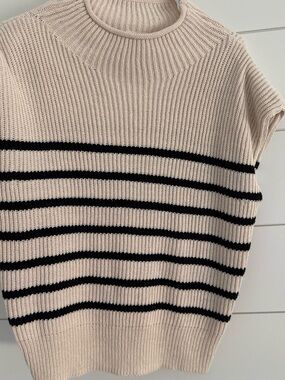 Le Lis Cream and Black Striped Cowl Neck Sweater